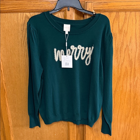 Zac & Rachel Sweaters - Zac & Rachel Deep Teal Crewneck Sweater with Fuzzy 'worry' Script